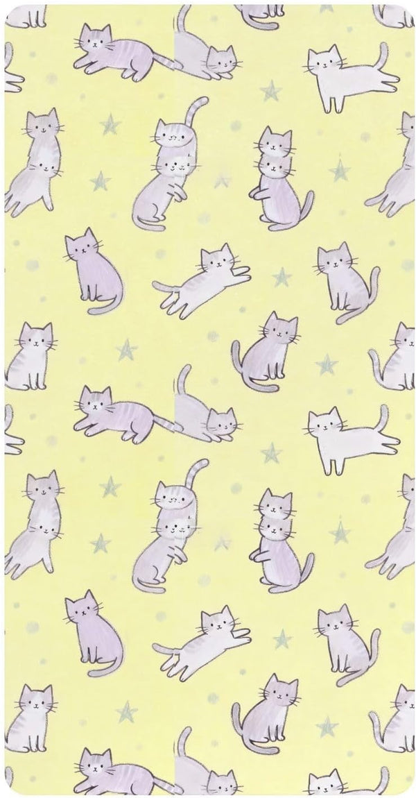 miaozhen Cotton Baby Crib Sheets Ultra Soft Yellow Funny Cat Crib Mattress Sheet