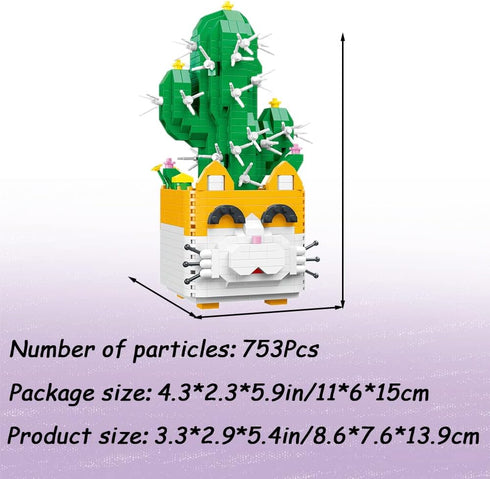 Myweyde Set (753Pcs) Micro Building Blocks - Cats & Cactus for Adults & Kids