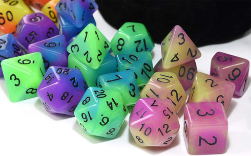 Double Color Glow in The Dark Dice Set, 35 Pieces Polyhedral Dice for RPG DND MTG Games with Black Velvet Pouch