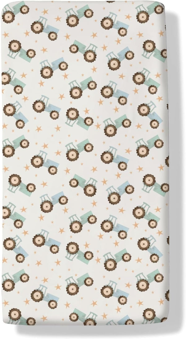 Cstdyfrv Pastel Truck Tractor Baby Crib Sheets Blue Green Farm Tractors Stars Toddler