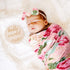 Set DRESHOW BQUBO Baby Girl Newborn Receiving Blanket with Bow Hat Headband Wooden Birth Announcement Card Baby Floral