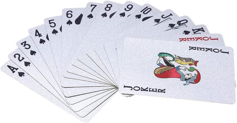 EAY Playing Cards Waterproof Plastic Poker Cards Luxury Sliver Foil Diamond Color Standard Size 52+2 Poker (Sliver)