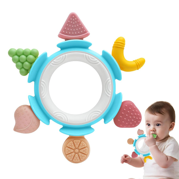 Baby Teething Ring Toy for 3-6-12 Months, Silicone Infant Teether for Sore