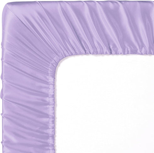 2 Pack, 28 52 8 Inch Entisn Satin Crib Sheets x x Soft Fitted Crib Mattress Sheets for Baby Girls, Light Purple Nursery