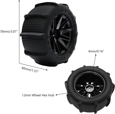 2 Pieces RC 1:16 Pre-Glued Paddles Buggy Tires, Hex 12mm Wheels for Snow Sand Off Road Car (2 PCS)
