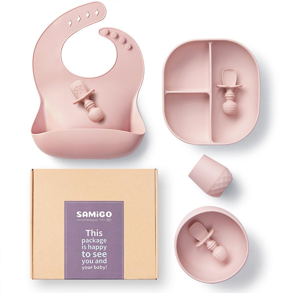 SAMiGO Silicone Baby Feeding Set, Baby Led Weaning Supplies, Suction Bowl Plate