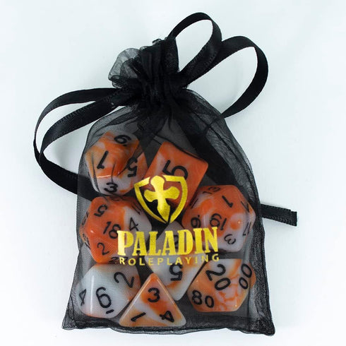 Orange and White DND Dice Set - 'Troll Slayer'