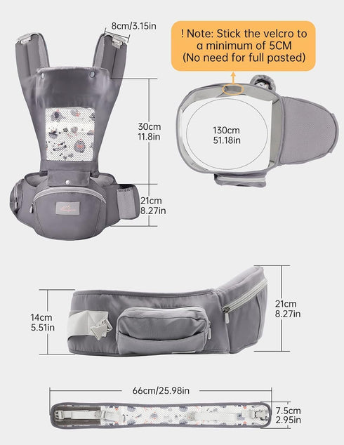 6 1 0-36 Baby Carrier with Hip Seat, in Baby Carrier Newborn to Toddler, Adjustable Infant Carrier with Hood, All