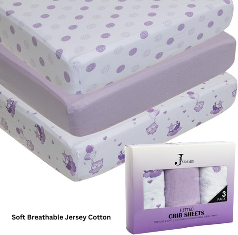 JABMARS. (3 Pack) Set JABMARS Crib Sheets - Soft Jersey Cotton Fitted Baby Crib Sheets | Cute Bed Sheets & Toddler Bed
