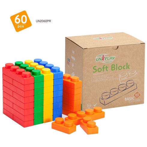 UNiPLAY Basic Soft Building Blocks, Cognitive Development Toy for Ages 3 Months and Up (60-Piece Set)