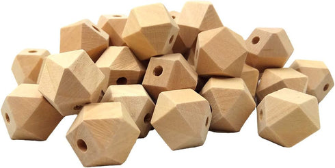 30pcs Natural Wood Geometric Hexagon Beads - 14mm Maple Wood for Crafts DIY Jewelry Making