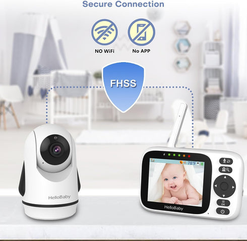 HelloBaby 3.2 2-Way Vision,ECO/VOX,1000ft, Monitor No WiFi Video Baby Monitor with Camera and Audio - Screen, Talk