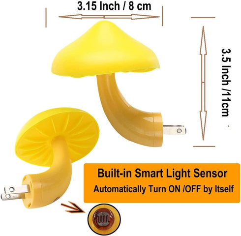 AUSAYE 2 Pack Mushroom Night Light Plug-in Lamp, LED Lights for Bedroom, Bathroom, and Hallway Decor