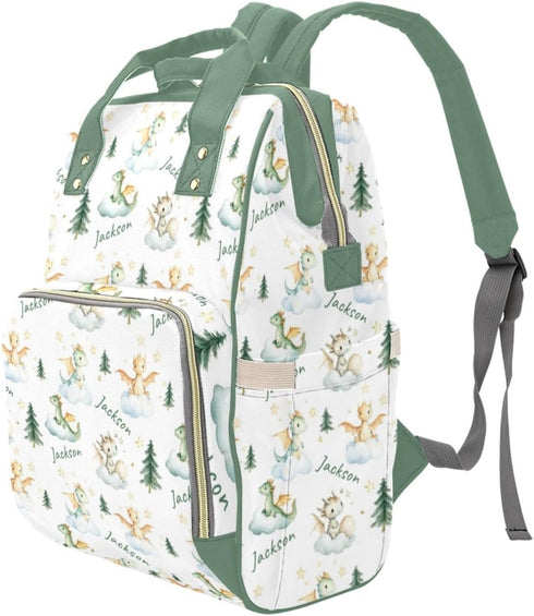 Goodstemu Backpack Mommy Daypack Customized Cute Dragon Baby Diaper Bags with Name, Personalized Dinosaur Diaper Bag