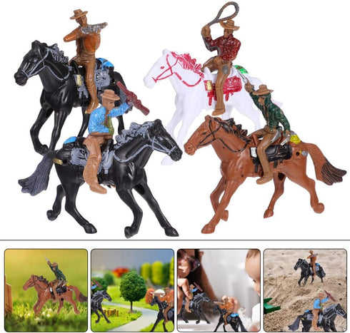 Western Figures - Model Action Figures, Horse Riding Plastic Indians Figurines Playset, 8 Pieces