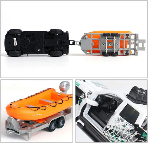Metanyl 2 1 Playset 1/36 Set Pickup Truck Trailer Towing Speed Boat in Diecast Model Car Metal Pull Back Toy Cars SUV