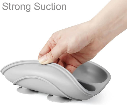 PandaEar Silicone Baby Feeding Set, 2 Pack Divided Suction Plate with 2 Pack Spoons, Baby Led Weaning Supplies