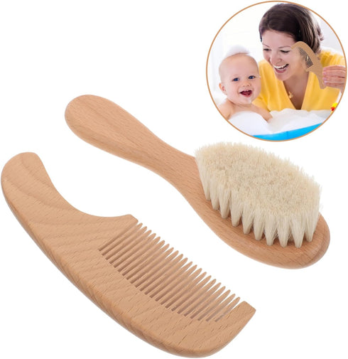 Set Newborn Baby Hair Brush and Comb Bath Brush Scalp Brush for Soft Hair