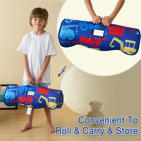 beeweed Toddler Nap Mat, Rollup Kid Sleeping Mat with Removable Pillow & Minky Blanket for Daycare