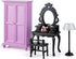 Minamzee 5Pcs 1:12 Set, Dollhouse Wardrobe Furniture Miniature Purple Openable Wardrobe, Dresser with Stool, Floor Lamp