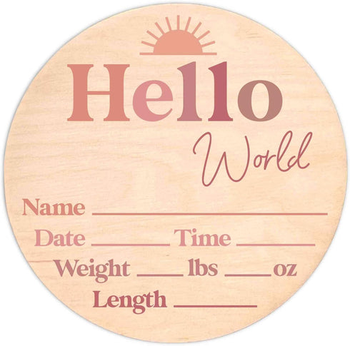 Hello World Newborn Sign - Baby Name Birth Announcement Plaque for Hospital