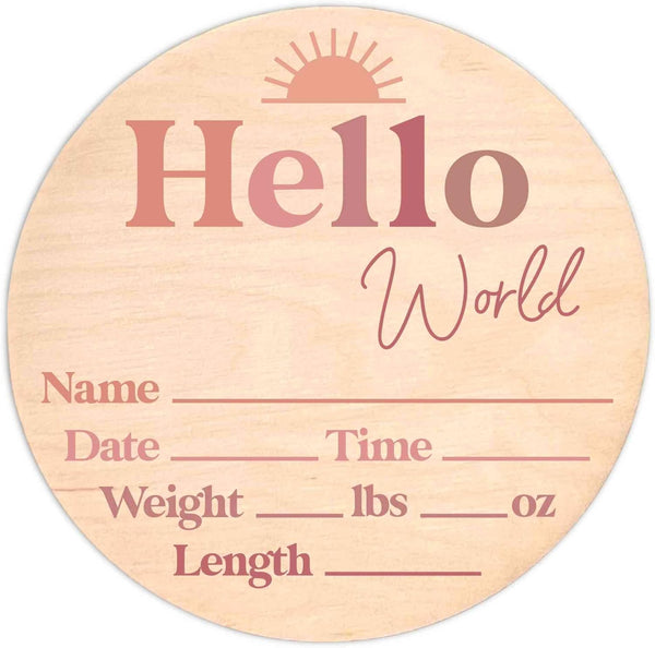 Hello World Newborn Sign - Baby Name Birth Announcement Plaque for Hospital