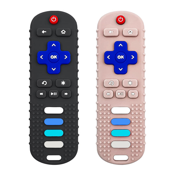 Baby Teething Toys, Food Grade Silicone Teether for Babies 3-18 Months, TV Remote Shape Chew Toys (Black+Khaki)