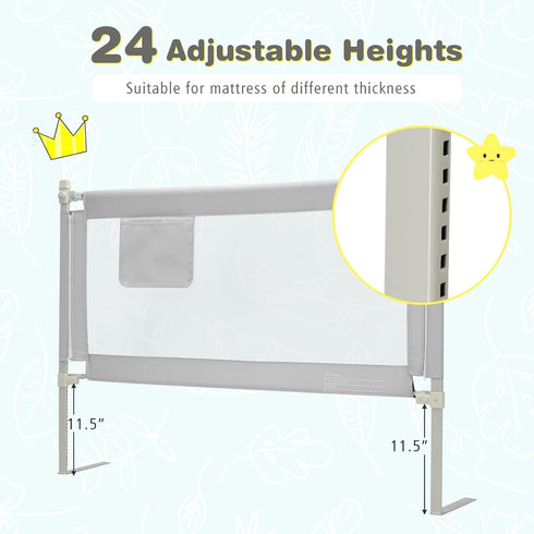 BABY JOY Bed Rail for Toddlers, 57’’ Extra Long, Height Adjustable & Foldable Guard with Storage Pocket