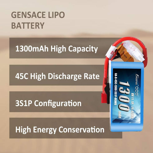Gens ace 11.1V 1300mAh 3S 45C LiPo Battery Pack with Deans Plug for RC Plane Heli Airplane