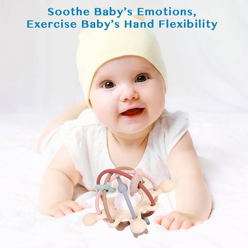 Baby Teether Toy - Silicone Rattle Sensory Teething Toy for Sore Gums, BPA Free, Navajo White for Babies 3 Months+