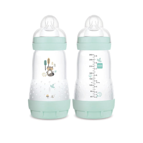 MAM 9 oz (2 Count), Easy Start Matte Anti-Colic Baby Bottles, Medium Flow Nipples, Unisex & Baby Boy Bottles