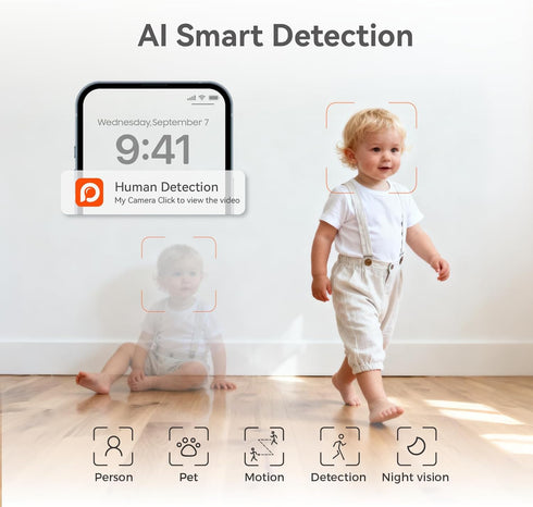 xpai 3MP 2-Way 64GB Indoor Camera for Home, Indoor Camera no Subscription Baby Monitor for Google TV Display, No
