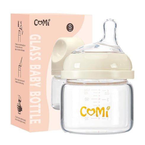 COMI Natural Glass Baby Bottles for Breastfeeding Babies,Newborn Anti-Colic Baby Bottle Set