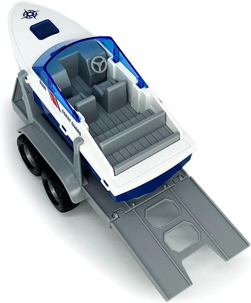 2 1 Playset, 3 4 5 6 7 Large ATV Toy with Trailer Speedboat Tow Truck Flatbed Transport Police Motorcycle Toy Vehicle