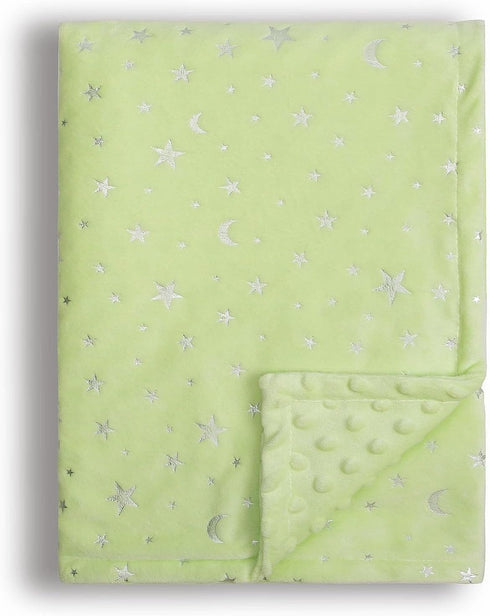 Soft Minky Baby Blanket for Boys Girls, Star and Moon Printed 30 x 40 Inch Receiving Blanket (Green)