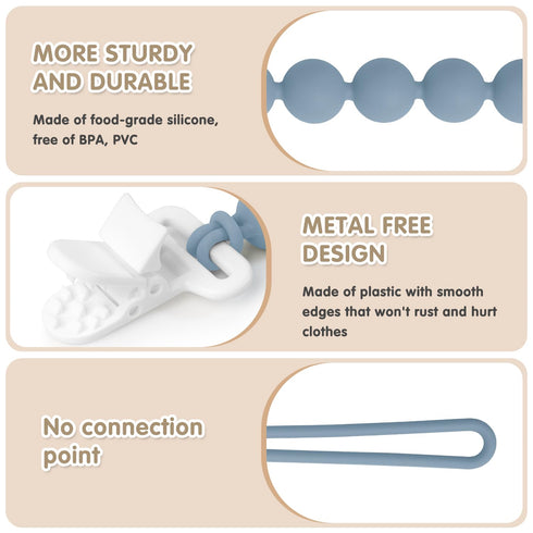 Draklary 4-Pack 100% Pacifier Clips Silicone, Pacifier Holder Clip with Stylish Round Design, Food Grade Silicone, Safe