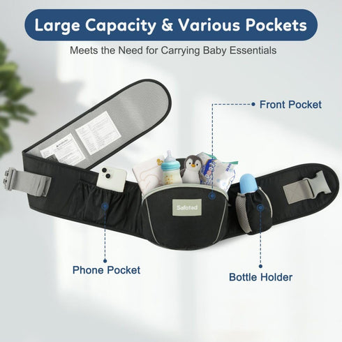 Baby Carrier with Hip Seat, Ergonomic Front Carrier for Newborns & Toddlers, Adjustable Waistband with Strong Support