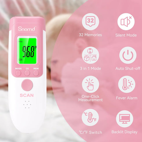 Digital Non-Contact Infrared Forehead Thermometer for Adults and Kids, 3 in 1 Medical Thermometer with Backlight
