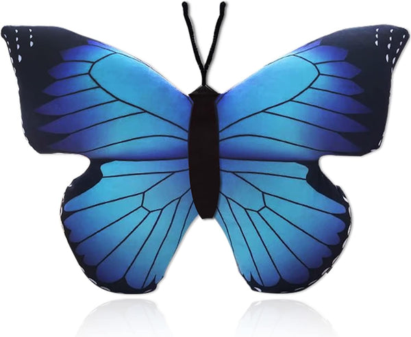 zhidiloveyou Kawaii Butterfly Stuffed Animal Plush Toy, Blue Butterfly Pillow Gift, 16×12 inch
