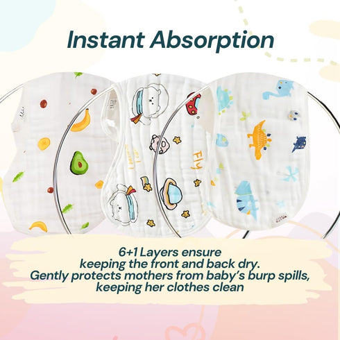BLESSIQUE INTERNATIONAL 5 100% Blessique Baby Burp Cloths Pieces Cotton Muslin Soft Absorbent Burping Cloth for Baby