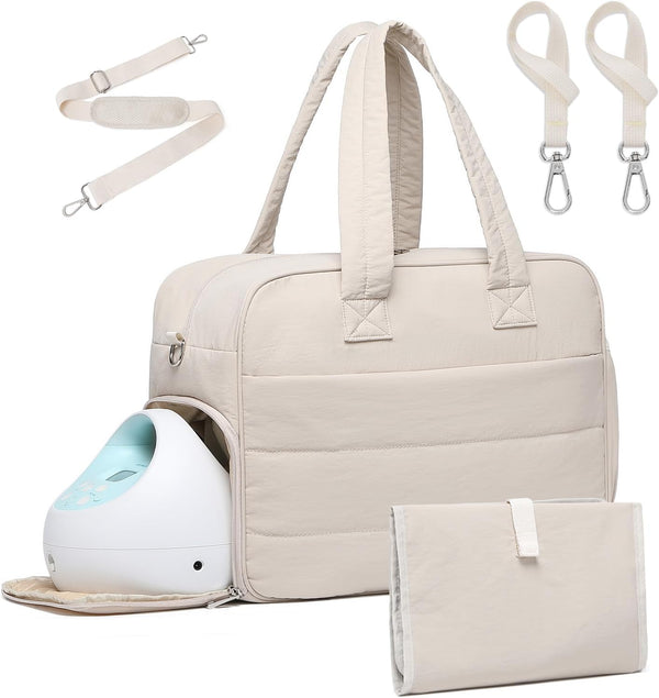 Diaper Bag with Breast Pump Laptop Compartment, Puffer Quilted Tote Bag with