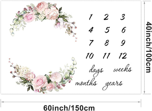 CSFOTO Flowers Baby Monthly Milestone Blanket, 60"x40", Newborn First Year Growth Mat, Baby Shower Memory Keepsake