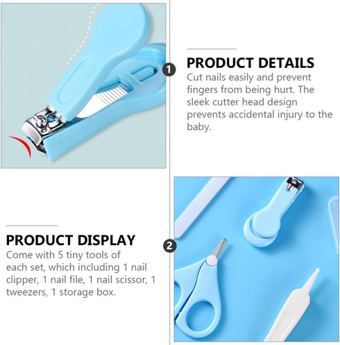 Set 4pcs Toyvian Nail Clipper and Manicure Scissors for Newborns and Nail Care Kit with File Safe Pink and Blue