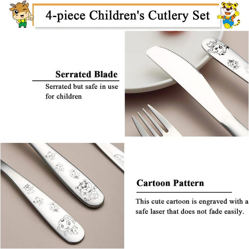 Berglander Toddler Utensils Set, 4 Pieces Stainless Steel Kids Silverware, Safe Forks and Spoons, Dishwasher Safe