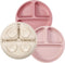 PandaEar 3 Pack Toddler Plates, Silicone Divided Suction Plates, BPA-Free 100% Food-Grade Silicone (Pink/Linen/Light