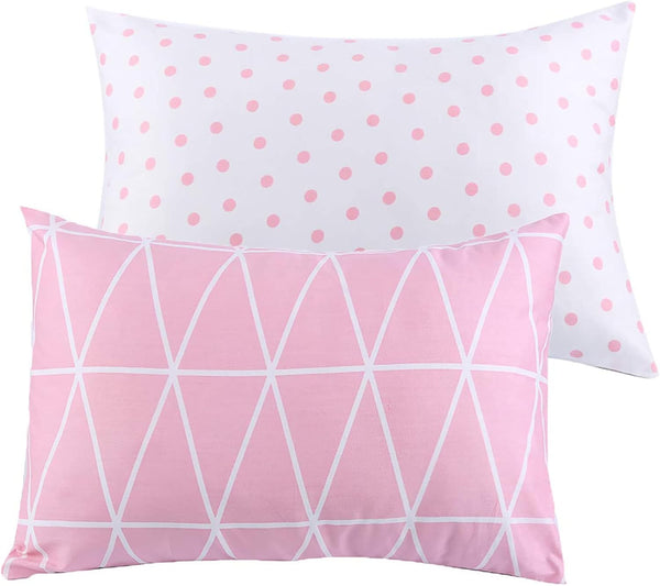 Kids Toddler Pillowcases 2 Pack, Fits 13 x 18 or 12 x 16 Pillows, Pink Link/Dot, by UOMNY