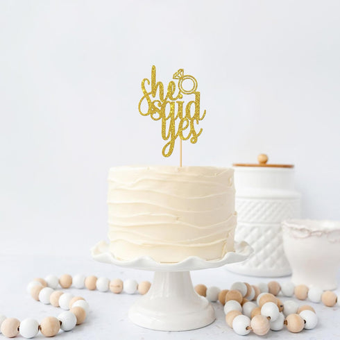 Gold Glitter She Said Yes Cake Topper for Engagement, Bridal Shower, Wedding Shower, Proposal, Bachelorette Party