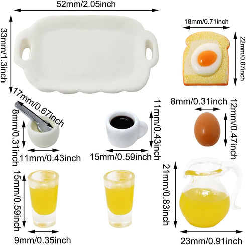Honbay 9PCS Mini Fake Food Model, Miniature Breakfast Set for Mini House Outdoor Garden Party Celebration