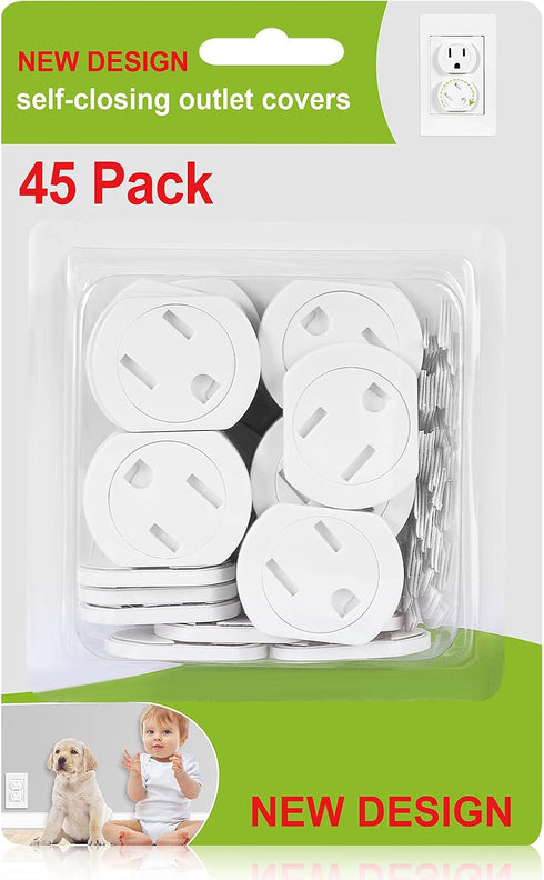 Outlet Covers (45 Pack) - Self-Closing 3-Prong Swivel Electrical Outlet Protectors for Baby - Upgraded Adhesive