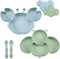 PandaEar 2 Pack Silicone Suction Plates for Baby, Divided Toddler Plate with 2 Spoons for Self Feeding (Crab & Bee -